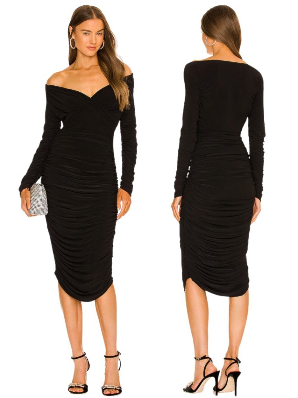 Norma Kamali Tara Dress Womens Small 36 Black Ruched Mesh Bodycon Cocktail Party